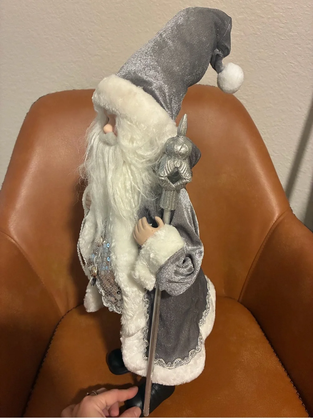 Silver & White Holiday Santa Figurine - Elegant Seasonal Decor